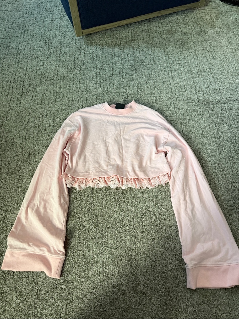 Puma Light Pink Cropped Lace-Hem Hoodie